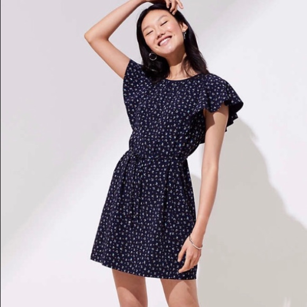NWT. LOFT petaled flutter tie waist dress